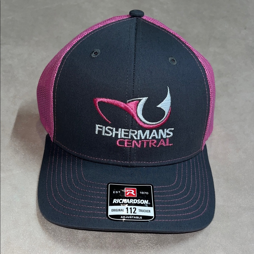 Fishermans Central Pink and Gray Trucker Mesh Snapback Richardson 112 NWOT